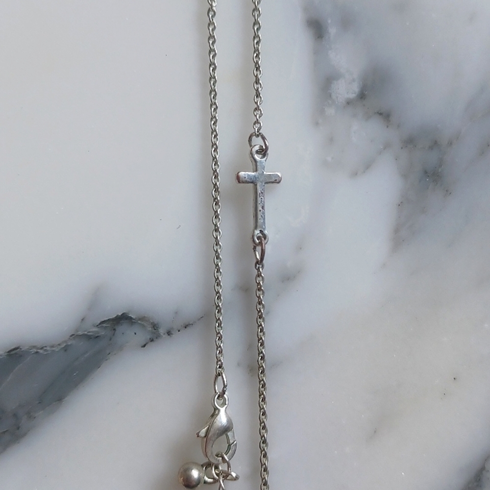 Dainty sideways cross chain necklace